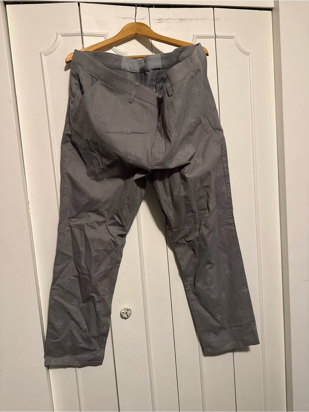 Octobers Very Own Men's Gray Embroidered Chinos OVO Crome hearts